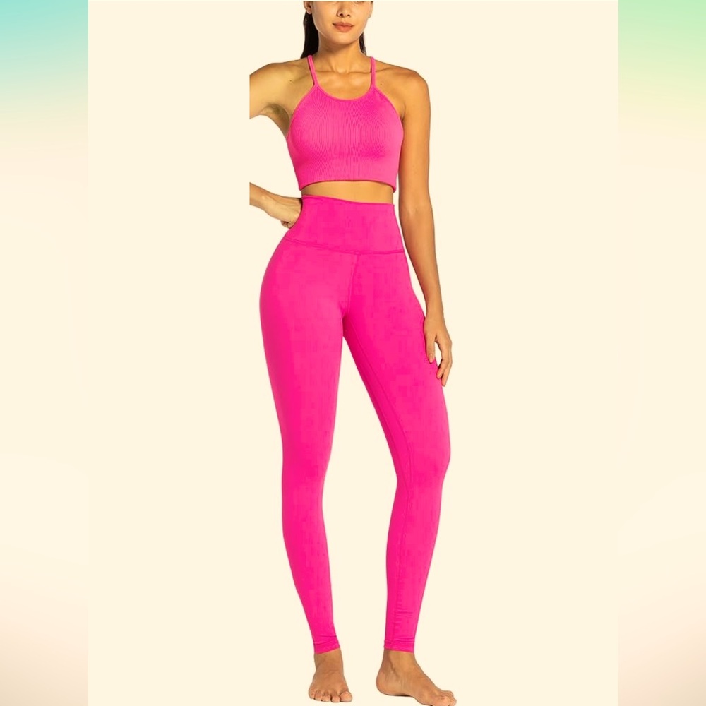 NWOT Sunzel Women Hot Pink Leggings w/High Waist Tummy Control, Size M